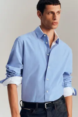 CHEMISE DÉCONTRACTÉE EN POPELINE DE COTON PIMA - BLEU — photo 5