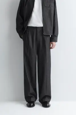 PANTALON LARGE DÉCONTRACTÉ EN DENIM FINES RAYURES - NOIR / FINES RAYURES — photo 1