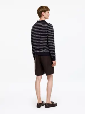 Pull polo en laine mérinos - Bleu foncé/Blanc — photo 2