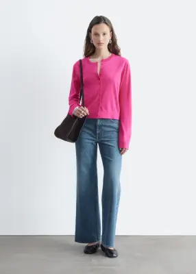 Cardigan en laine à maille unie - Rose vif — photo 3