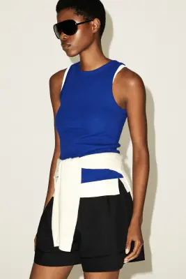 SHORT ÉLASTIQUÉ EN COTON À FINITION GROS-GRAIN - NOIR — photo 4