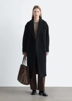 Manteau volumineux en laine avec ceinture - Noir — photo 2
