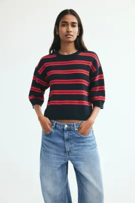 T-shirt en maille - Bleu marine/rayé — photo 2