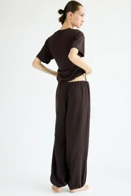 Pantalon ballon en maille fine - Marron foncé — photo 4