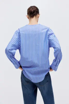 Chemise oversize en coton - Bleu/rayé — photo 4