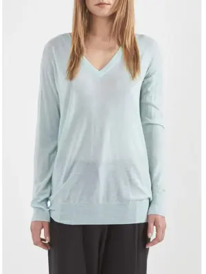 Pull ASHER col V en laine et cachemire vert d'eau Prix boutique 210€ Taille 38/40 — photo 4