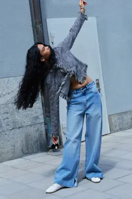 Veste courte avec franges - Bleu ancien chiné — photo 2