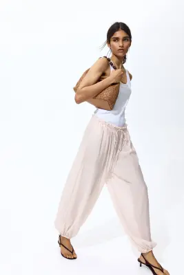 Pantalon à cordon avec jambes ballon - Rose pêche clair — photo 4