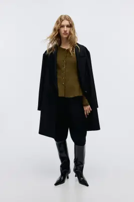 Gilet péplum en maille côtelée - Vert kaki foncé — photo 2