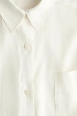 Robe chemise en lin mélangé - Blanc — photo 5