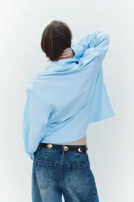 Chemise oversize en popeline - Bleu clair — photo 1