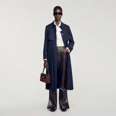 Trench avec col en cuir plissé