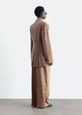Blazer à boutonnage simple en laine - Beige foncé/À carreaux — photo 5