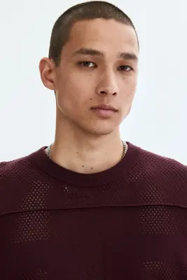 T-shirt boxy Relaxed Fit en maille ajourée - Bordeaux — photo 2
