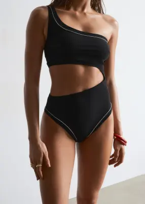 Maillot de bain asymétrique à découpes - Noir — photo 4