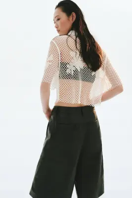 Chemise façon crochet avec perles fantaisie - Crème — photo 4