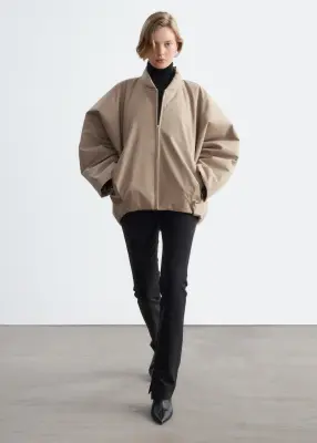 Veste style bomber oversize en laine - Beige — photo 3