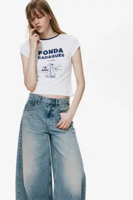 T-shirt en lin mélangé avec motif imprimé - Blanc/Fonda Cadaqués — photo 1