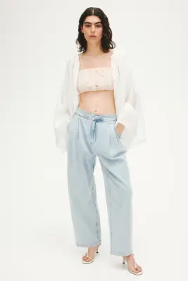 Barrel High Waist Ankle Jeans - Bleu denim clair — photo 1