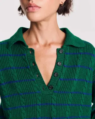 Pull Isidore rayures vert, marine et jaune — photo 3