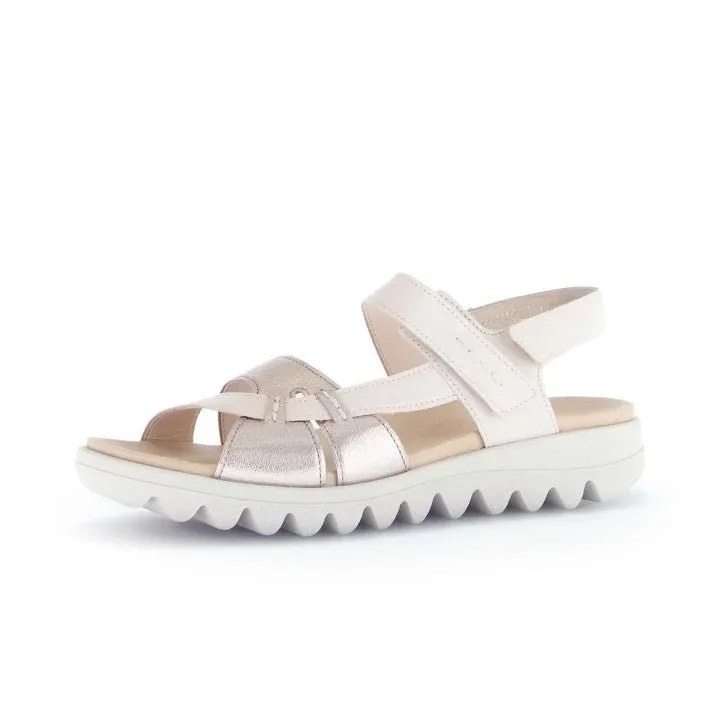 Sandales Gabor 64.813.22 Beige - Cuirs Velcro Talon Plat Grande Pointure Femme