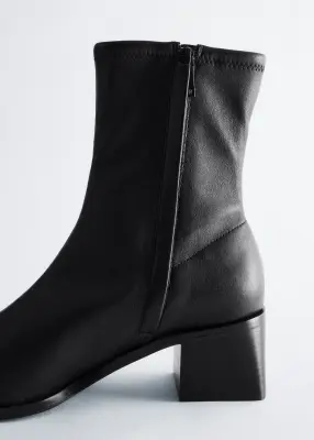 Bottines-chaussettes en cuir - Noir — photo 4