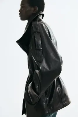 Veste à col entonnoir en tissu enduit - Marron foncé — photo 3