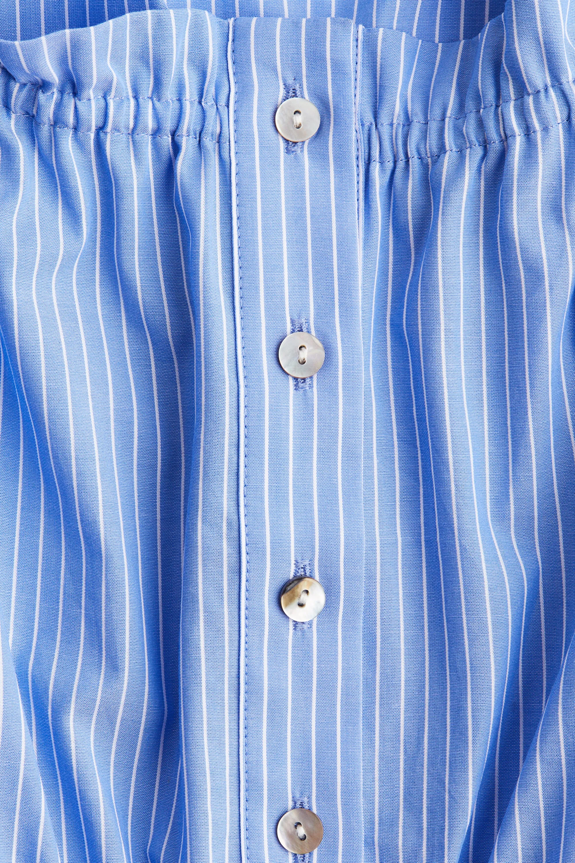 Blouse volantée en coton - Bleu clair/rayé