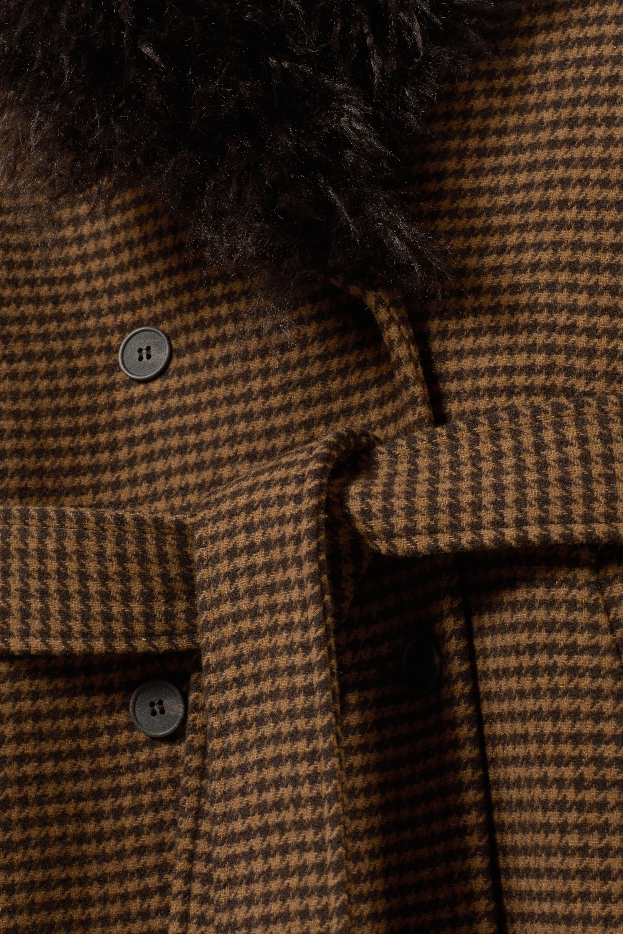 Manteau oversize long avec finitions en fausse fourrure - Carreaux marron - Fourrure synthétique marron