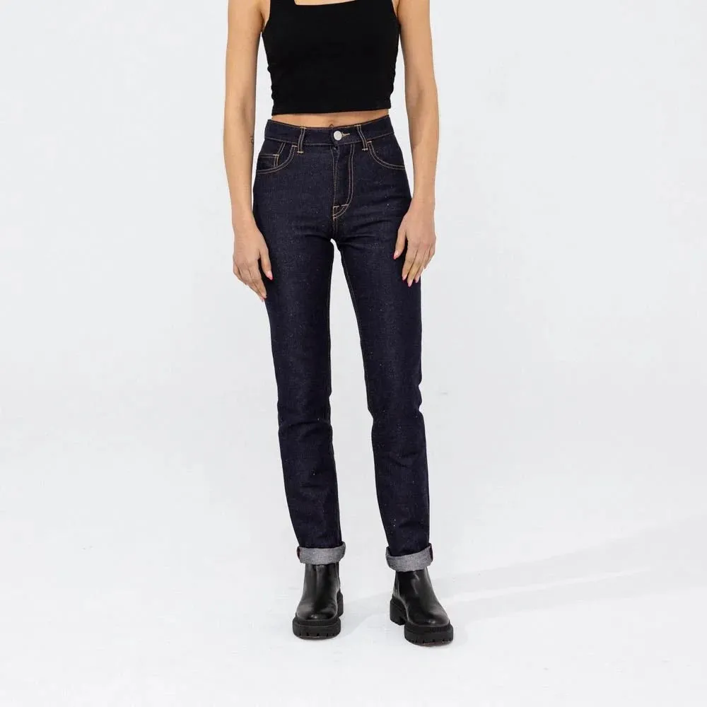 Jeans demi slim lin brut taille haute Charlie
