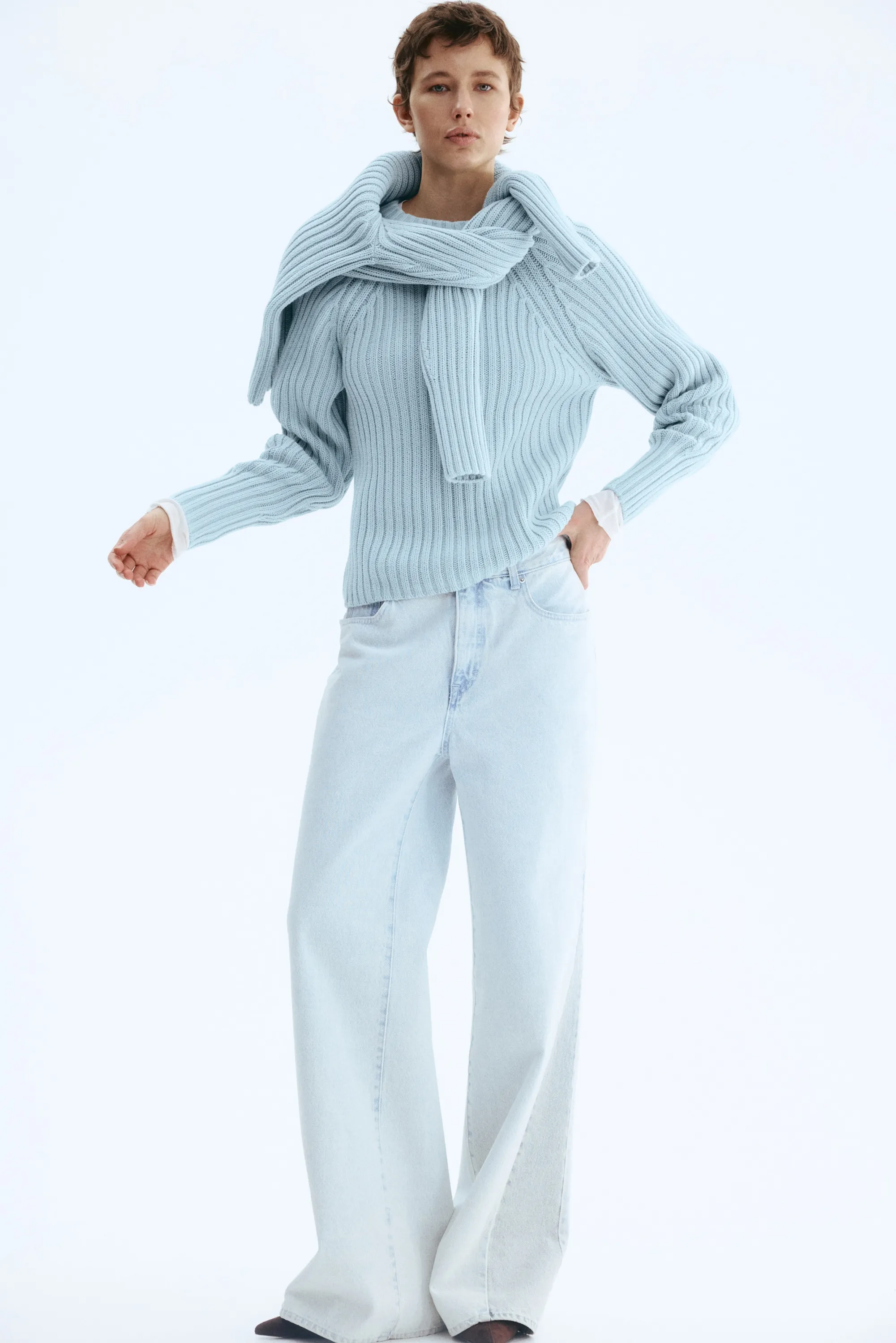 Pull en maille côtelée - Bleu clair