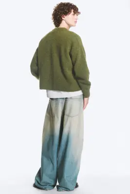 Pull en laine mélangée à col rond et coupe décontractée - Vert mousse — photo 3
