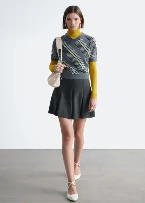Mini-jupe plissée en laine - Gris foncé — photo 3
