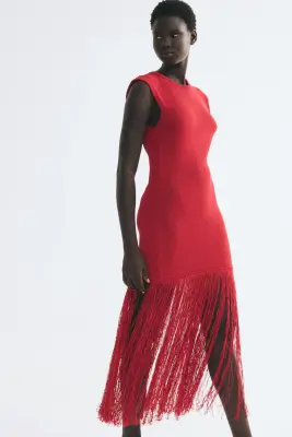 Robe en maille avec franges - Rouge — photo 3