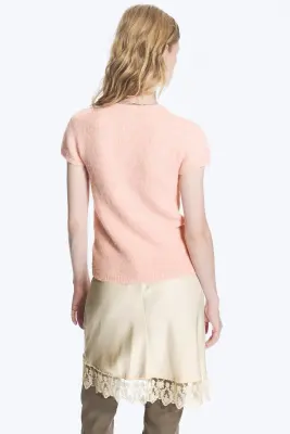 Cardigan en maille à manches courtes - Pêche Claire Poudrée — photo 3