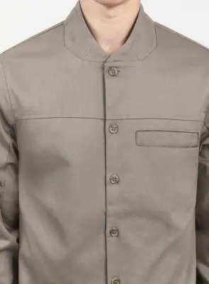 Murano Collar Overshirt in Khaki Cotton Gabardine — photo 3