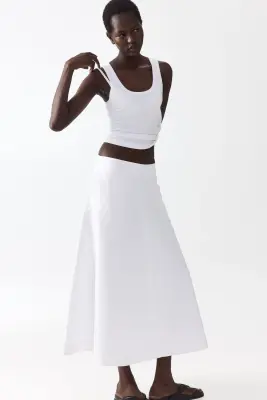 Jupe midi en twill de coton - Blanc — photo 2