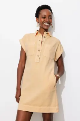 Robe courte en toile Femme — photo 3