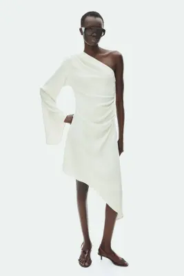 Robe asymétrique à effet drapé - Ivoire — photo 1