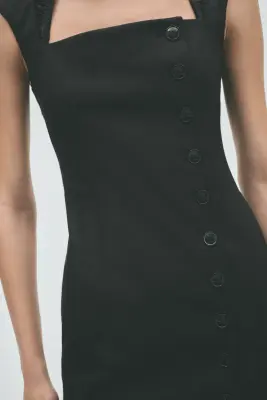 Robe à mancherons en laine mélangée - Noir — photo 1