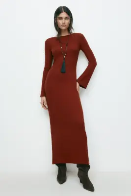 Robe maxi en maille texturée - Marron — photo 1