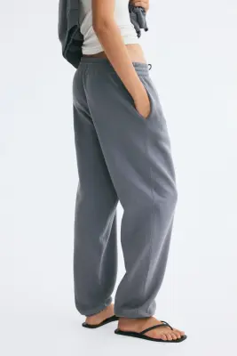 Pantalon en molleton de coton mélangé - Gris foncé — photo 3