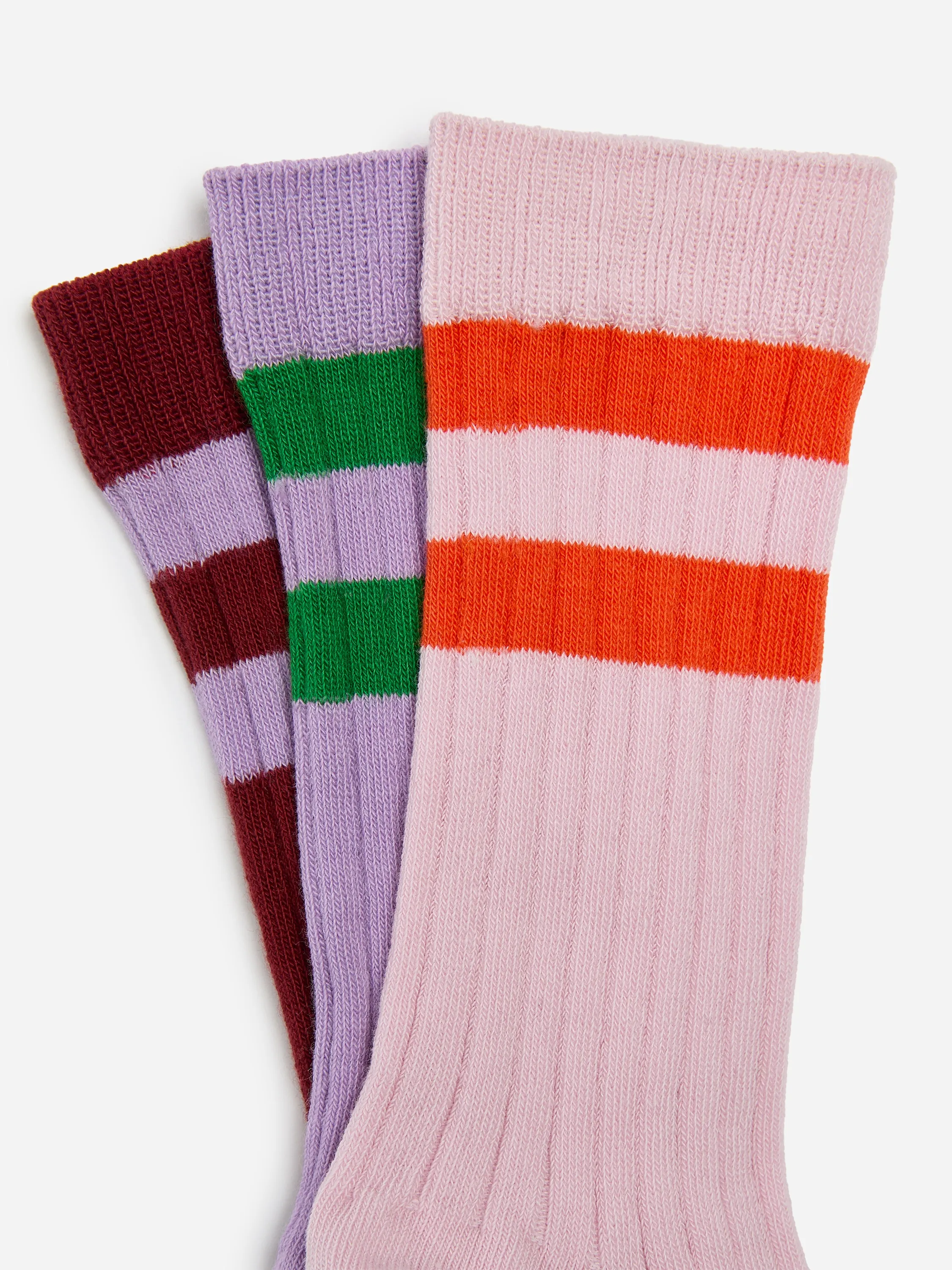 Chaussettes en maille côtelée, 3 paires - Mauve/Rouge foncé