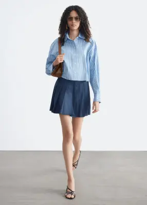 Chemise courte en sergé de coton - Bleu/Rayé — photo 2