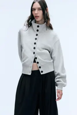 Veste boutonnée en jersey - Mélange gris clair poudré — photo 1