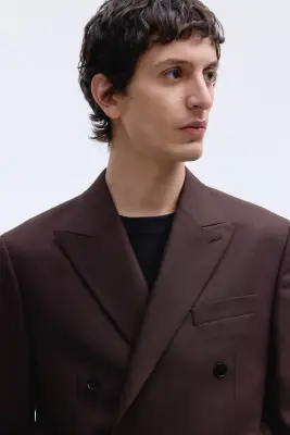 Veste croisée Regular Fit en laine mélangée - Marron foncé — photo 1