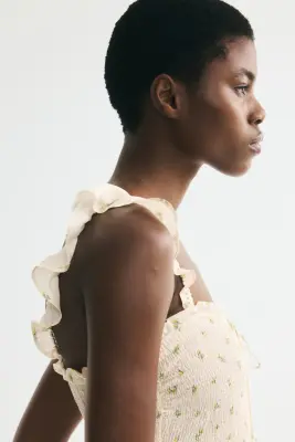 Robe volantée avec corsage smocké - Crème/citrons — photo 3