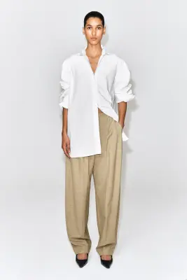 PANTALON TAILLEUR TULIPE À PLIS - BEIGE CHINÉ — photo 1