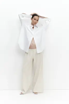 MAMA Pantalon en jersey façon dentelle - Crème — photo 2