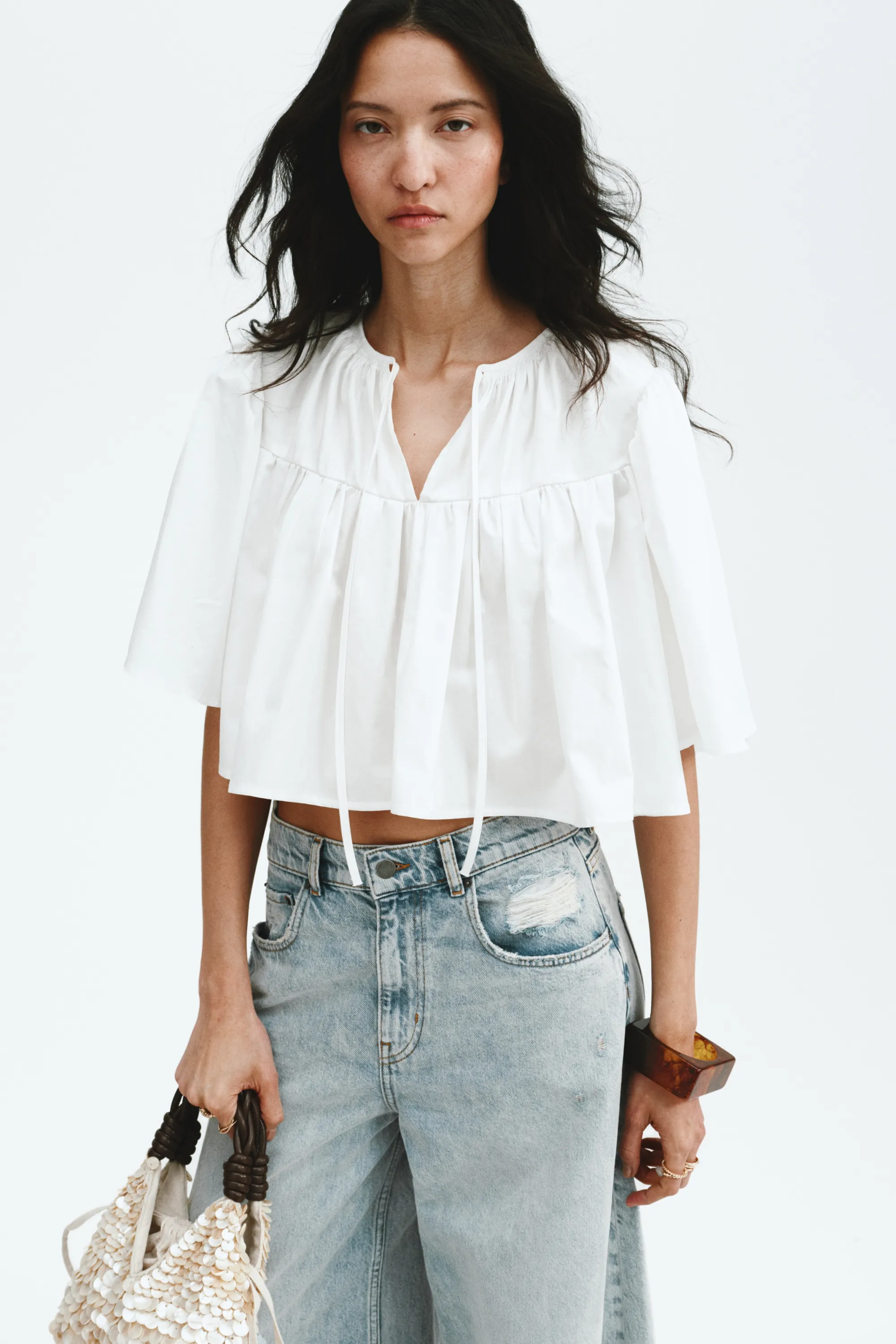 Blouse courte en coton - Blanc